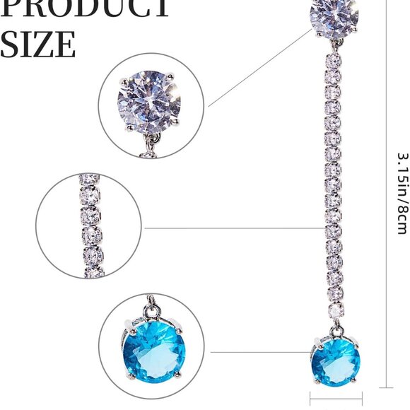 Asymmetrical Pink & Blue Cubic Zirconia Drop Earrings 3.15" Gold Plated for Wome - Picture 2 of 7